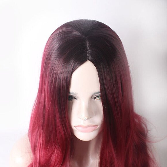 Red 26" Synthetic Hair Full Wigs Natural Long Wavy Wig Heat Resistant - Picture 2 of 3